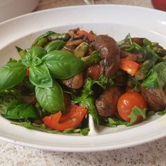 A picture of My Ginger & Garlic Buttered Mushrooms, Asparagus Veg.