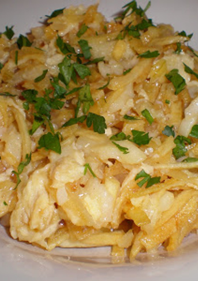 Una foto de Bacalao a bras con atajo, una receta portuguesa