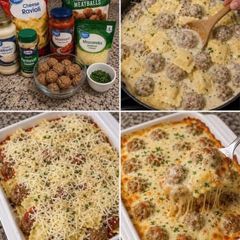 Cheesy Meatball Ravioli Alfredo Bake A picture of Cheesy Meatball Ravioli Alfredo Bake.