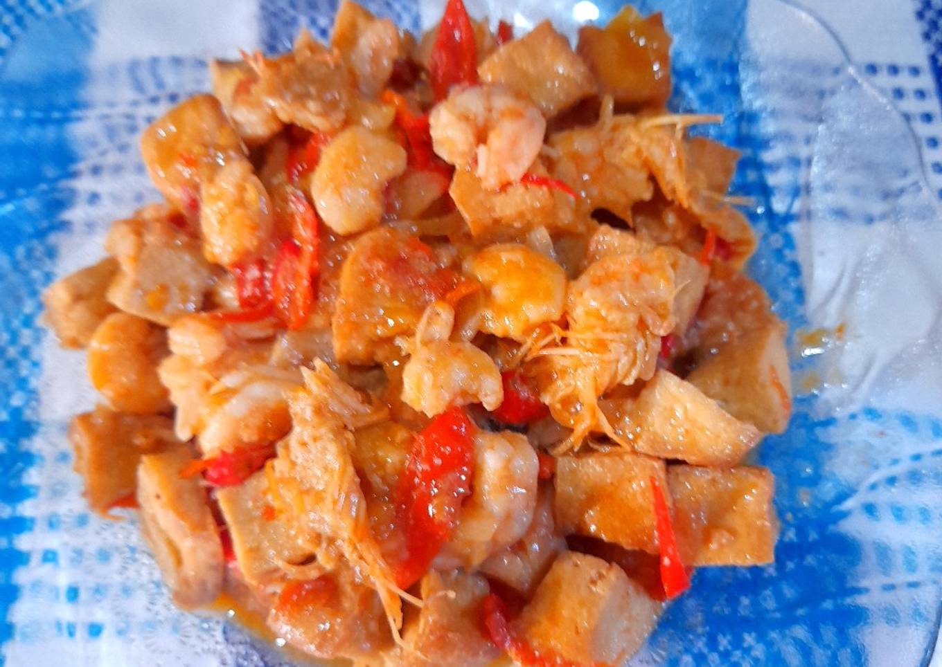 Tumis udang tahu simple