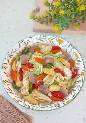 Foto resep Tumis Sawi Putih, Bakso, Wortel, Putren