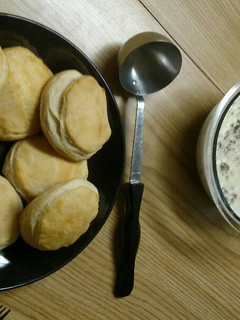 A picture of Biscuits sausage and gravy.