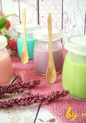 Foto resep Silky Puding a la Puyo Dessert (Blue Lychee, Purple Taro, Greentea, Pink Rose)