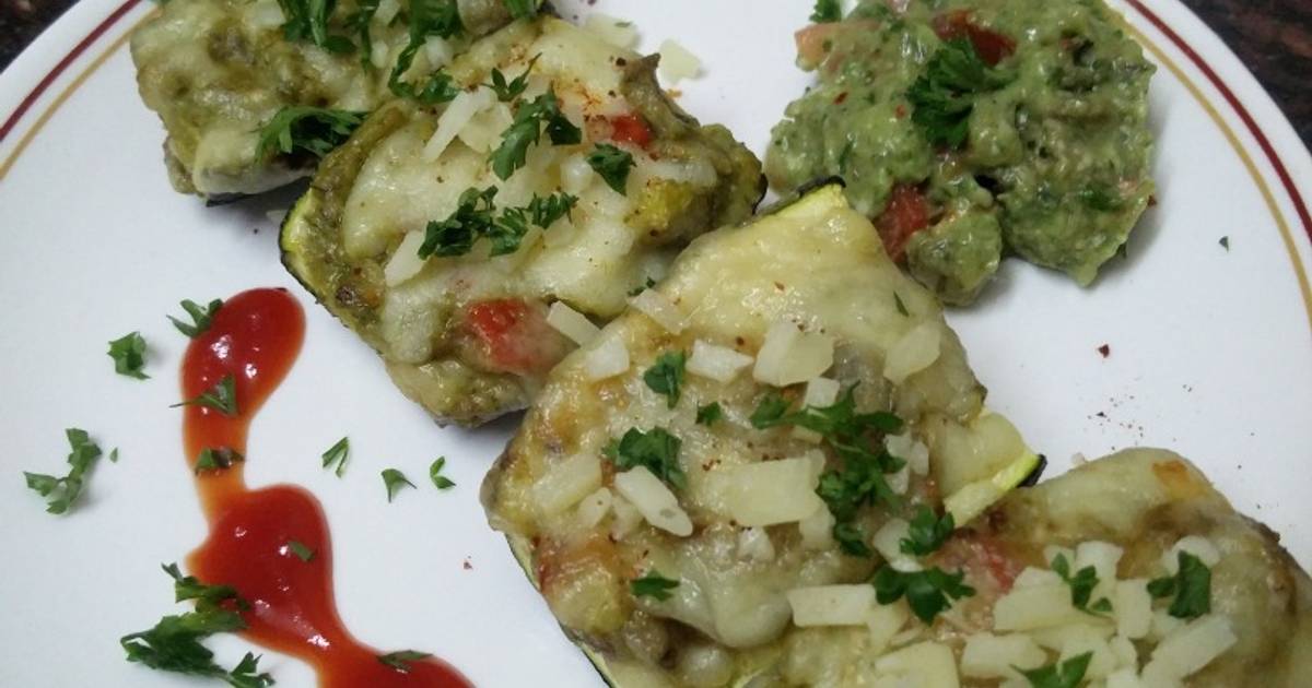 Zucchini stuffed with cheesy Guacamole Recipe by Vaishali Sheth Cookpad