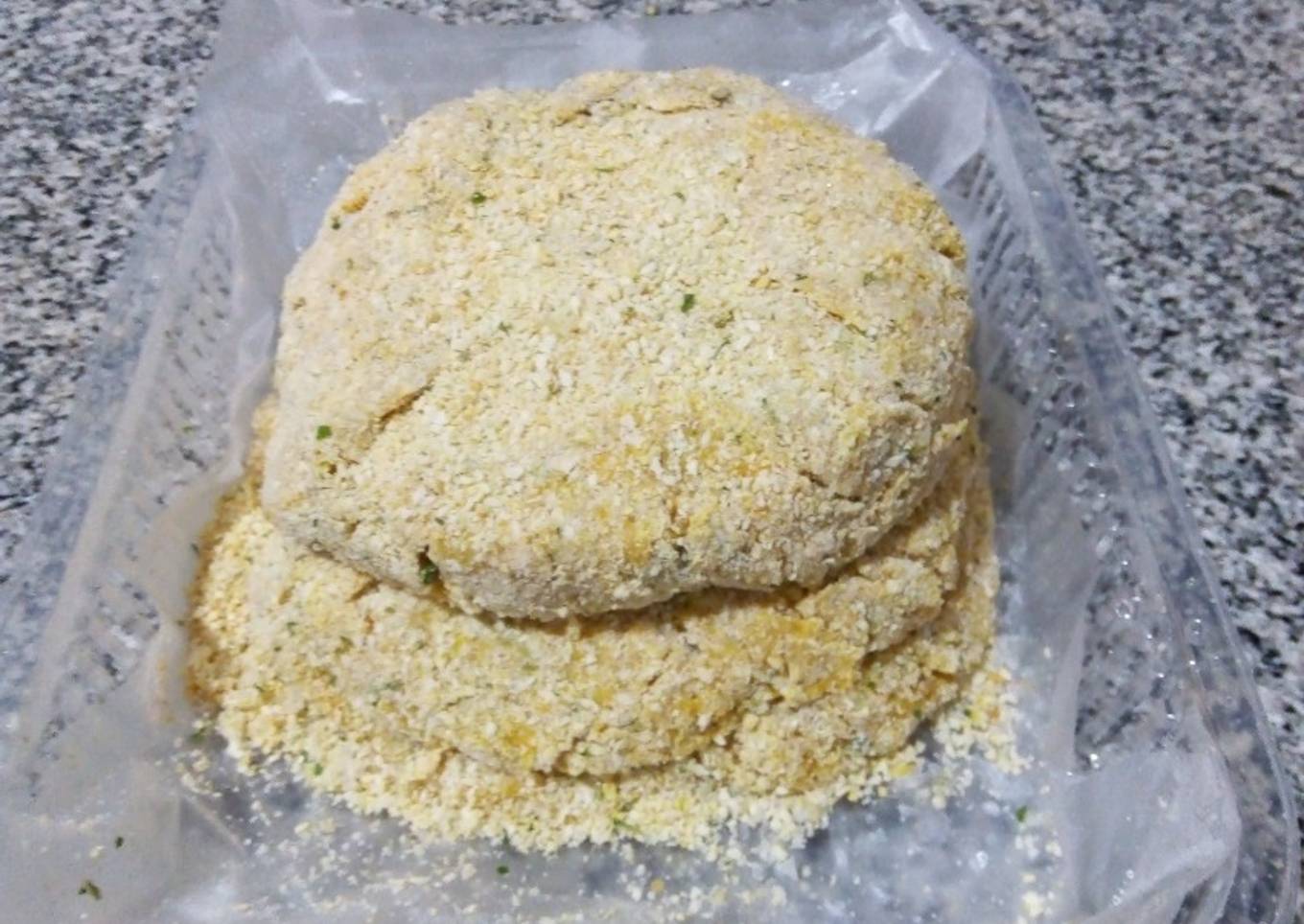Milanesa de soja con calabaza, cebolla y queso
