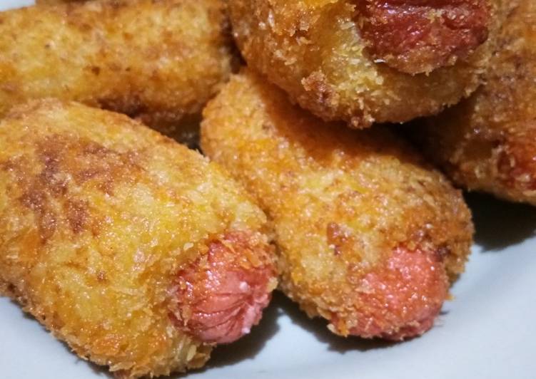 Proses mengolah Nugget Kentang / Potatoes with Sosis Nongol yang praktis