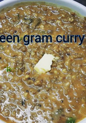 A picture of Green gram curry- Pachai payaru kulambu for rice, protein rich.