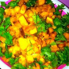 A picture of Raw banana vegie / kache kele ki sbzi.