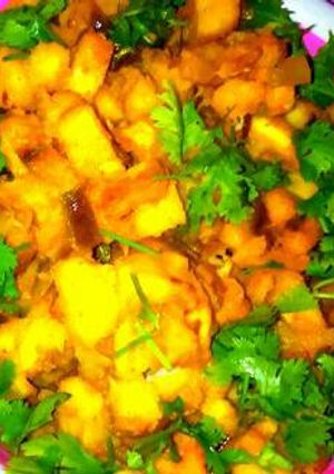 A picture of Raw banana vegie / kache kele ki sbzi.