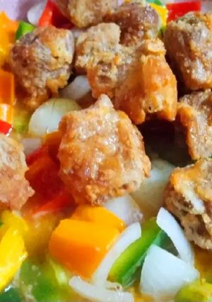 Hình của món Sườn xào ớt chuông.