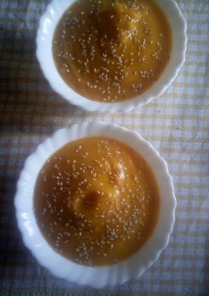 A picture of Cream of Pumpkin soup.
