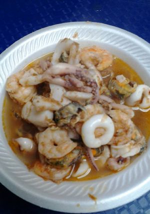 A picture of Seafood soup with XO sauce.