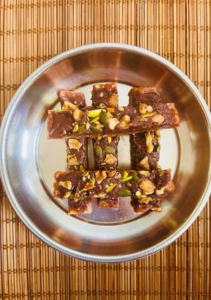 A picture of No Bake Dessert-Brownie -Fudge🍫🍩Guilt Free Chocolate Nuts Bars😋.