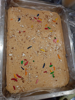 A picture of Chana magaj - an Indian sweet made with gram flour.