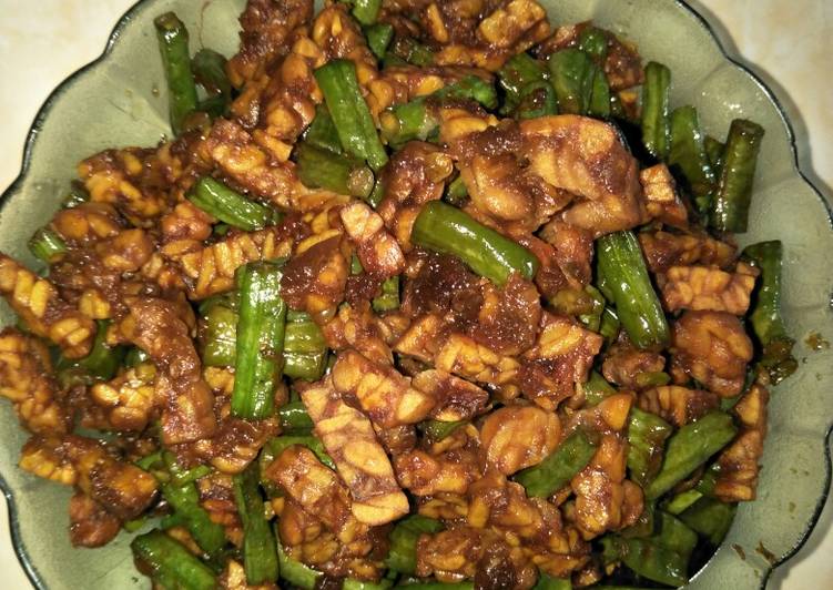 Oseng tempe kacang panjang lila