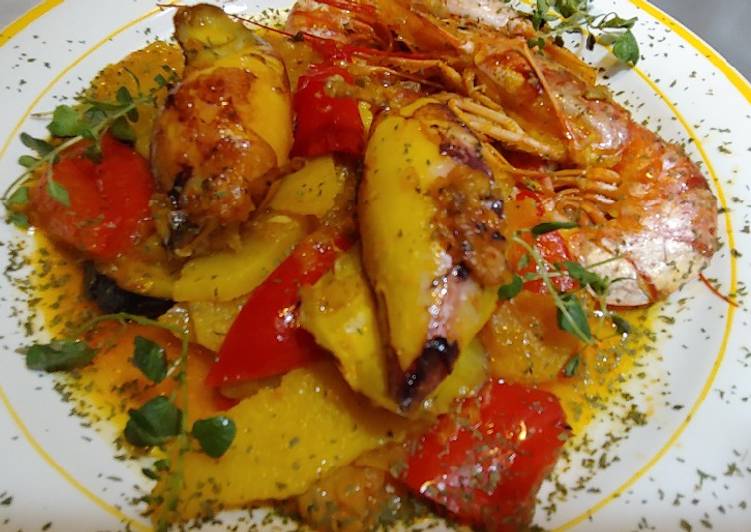 Calamar Relleno.carne y Verduras