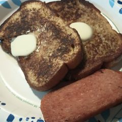 A picture of Brandy French Toast with Korean BBQ Spam.