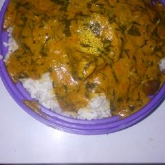 A picture of Banga stew and rice.