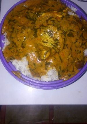 A picture of Banga stew and rice.