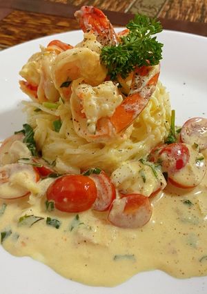 รูปของ สปาเกตตีครีมซอสวาซาบิกุ้ง (Spaghetti Cream Wasabi Sauce with Shrimp)