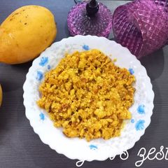 A picture of Mango Kalakand with Split Milk.