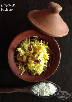 A picture of Basanti Pulao (Bengali Sweet Yellow Pulao).