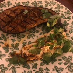 A picture of Marinades aubergine with humus.