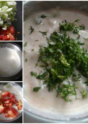 A picture of Tomato cucumber raita.