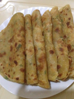 A picture of Chappati in butternut dhania carrot and egg mix.