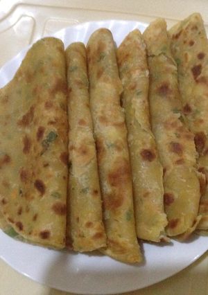 A picture of Chappati in butternut dhania carrot and egg mix.