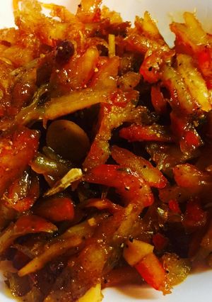 Hình của món Tôm khô rang mặn ngọt.
