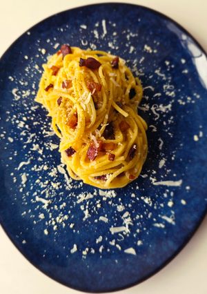 Foto principal de Spaghetti a la carbonara con guanciale a baja temperatura en tm7