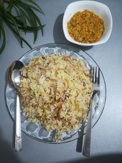 عکسی از دستور ❤️رشته پلو با مرغ ریش ریش