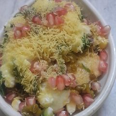 A picture of Barnyard Milet (Bhagar) Mung bean papadi chat.