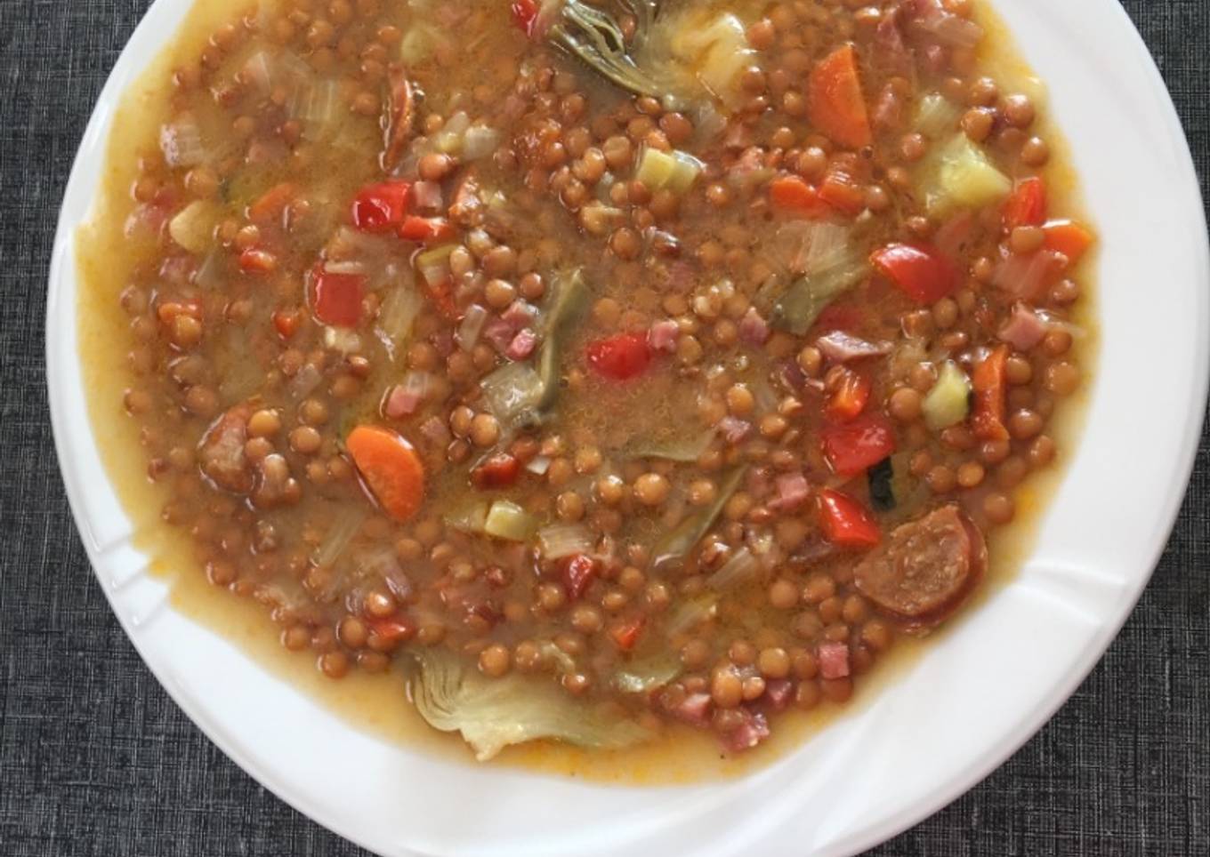 Guiso de lentejas con chorizo y alcachofas🤪🤪🤪