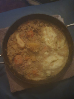 A picture of Chicken Stew sauce with Mash.