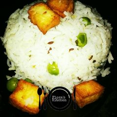 A picture of Mutter paneer jeera rice.