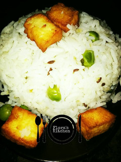 A picture of Mutter paneer jeera rice.
