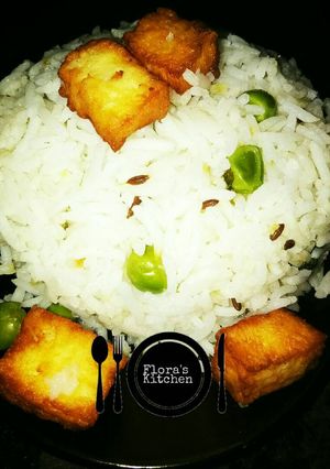A picture of Mutter paneer jeera rice.