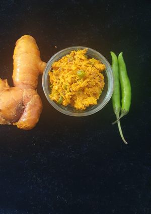 A picture of Raw Turmeric Sabzi.