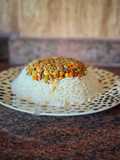Maqluba with Peas, Carrots, and Ground Beef