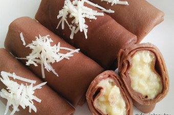 Cara Membuat Dadar Gulung Coklat isi Vla Pisang Irit Untuk Jualan