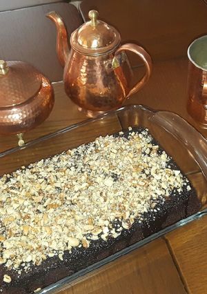عکسی از دستور کیک خیس شکلاتی گردو و بادام زمینی