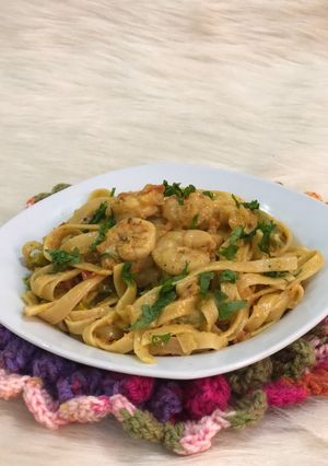 صورة لوصفة فيتوتشيني بالروبيان والكريمه 😋🍤🍶