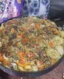 Pollo al disco con verduras