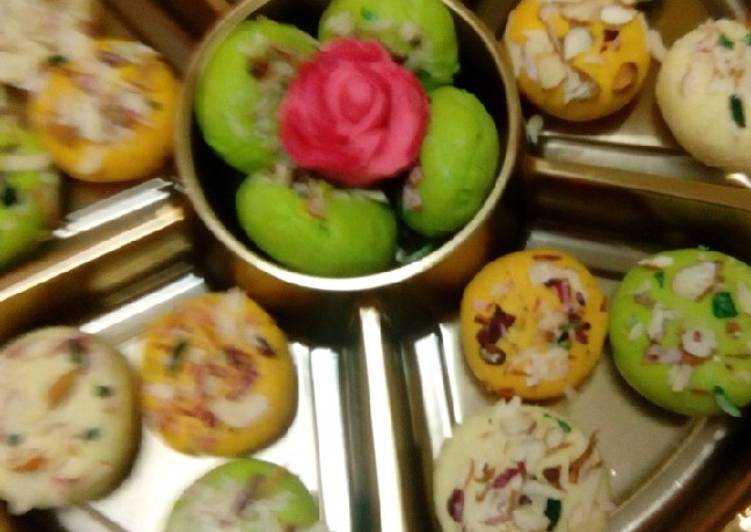Almond burfi Different colours and shapes of burfis