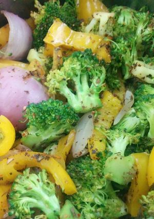 A picture of . broccoli and pepper salad.