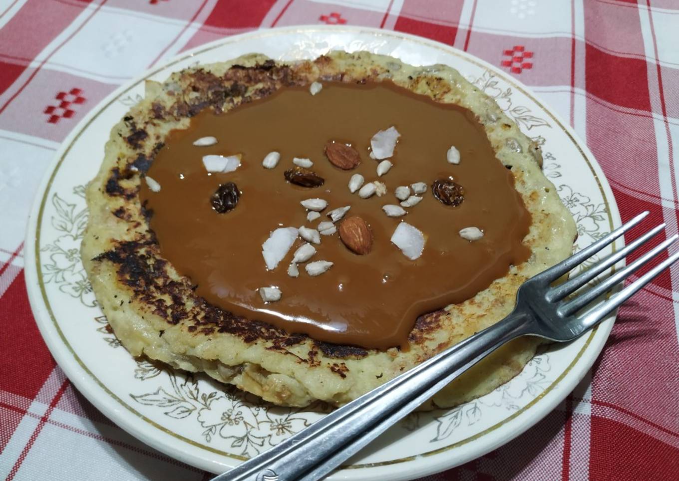 Waffle de banana y granola!