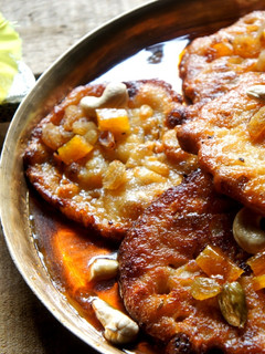 A picture of Sweet Cottage Cheese and Mango Leather Pancakes (Chhanar Malpua).