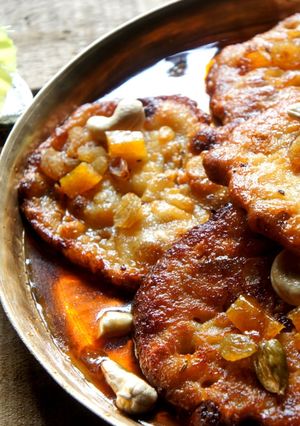 A picture of Sweet Cottage Cheese and Mango Leather Pancakes (Chhanar Malpua).